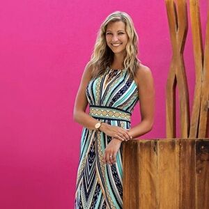 London Times - Tribal - Dress - Long Maxi - Size 6 - Blue Orange White Teal